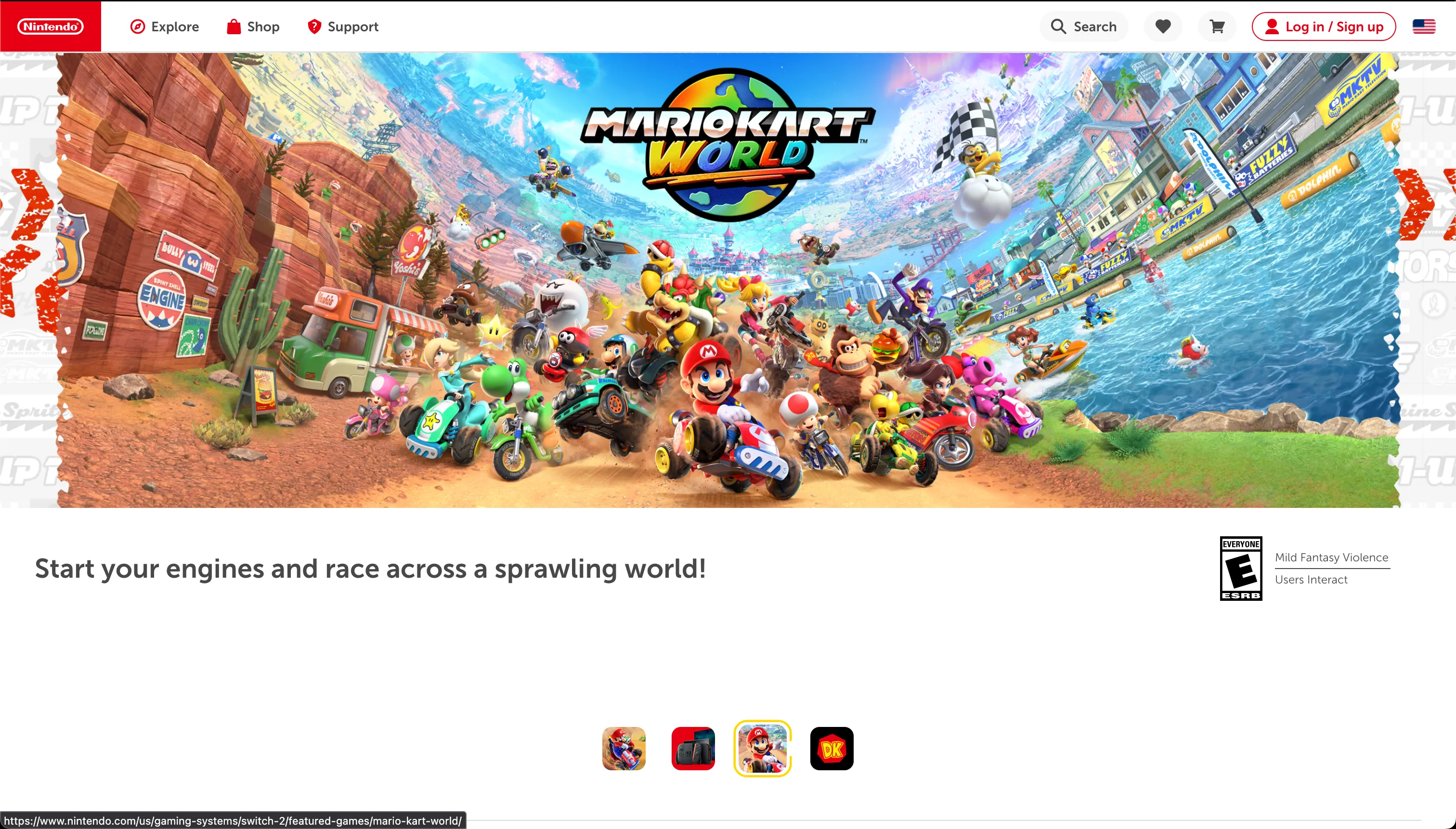 The homepage of Nintendo.com in 2025