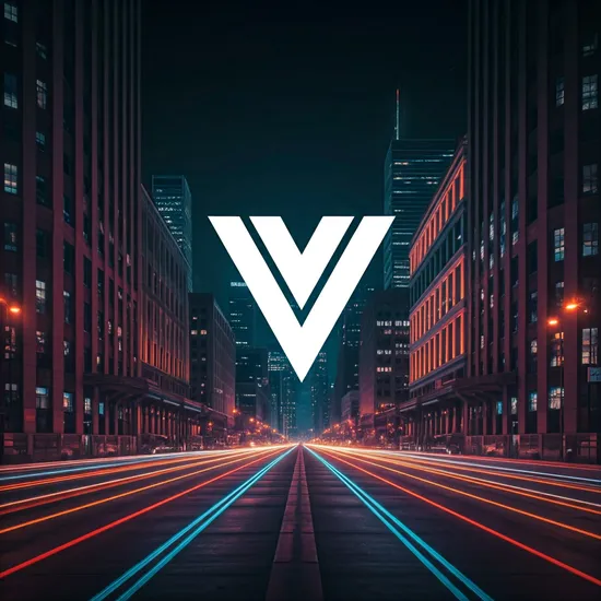 Vue logo against a background of a city street at midnight