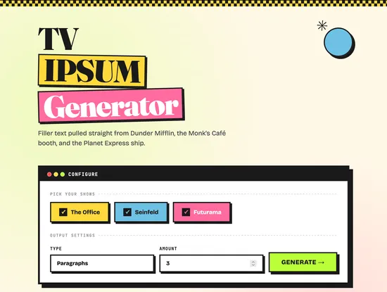 A screenshot of the TV Lorem Ipsum tool