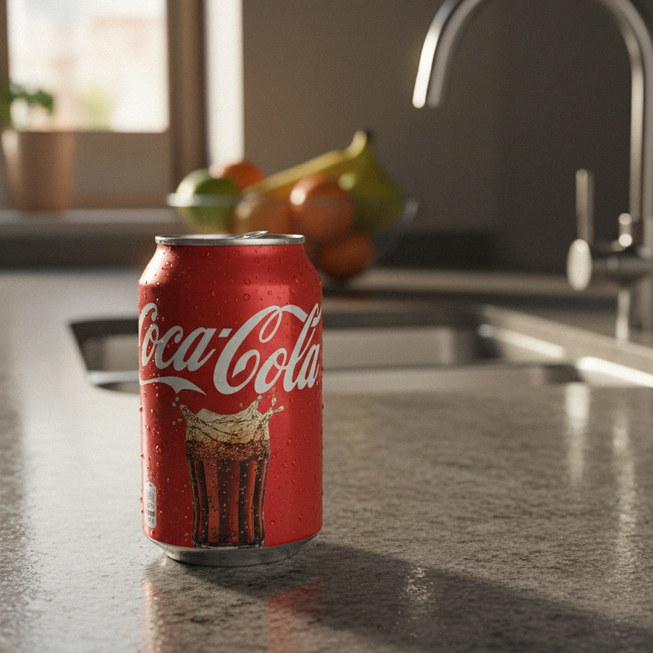 An image of a can of Coca-cola with a CSS filter applied to reveal the noisy background
